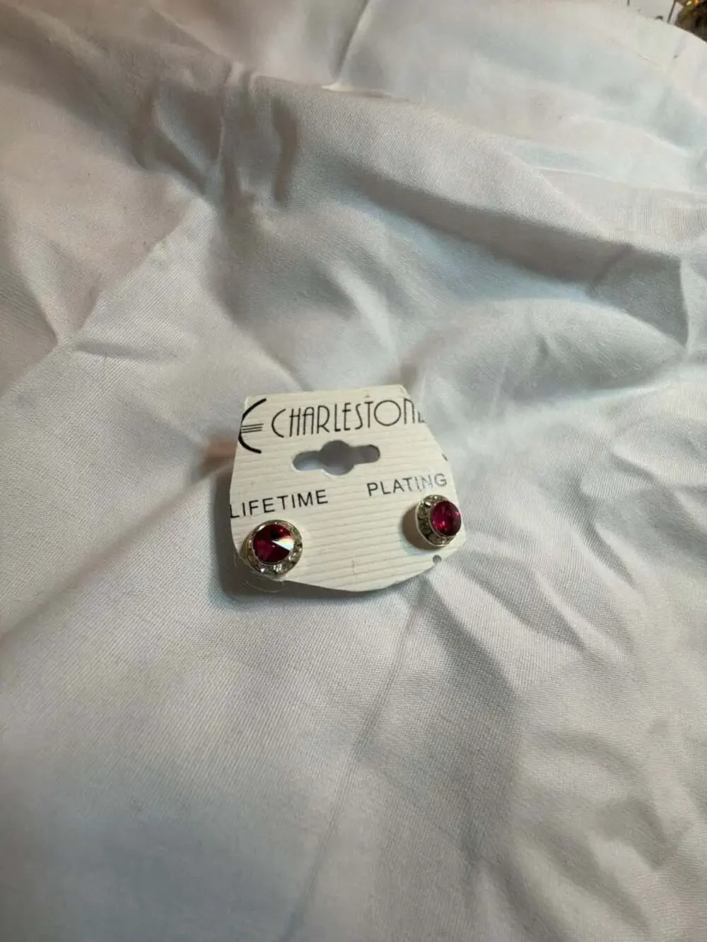 Charlestone Hot Pink Solitaire Stud Earrings